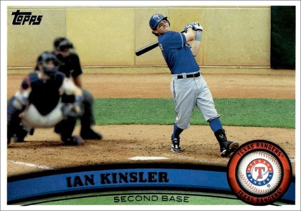 Ian Kinsler 2011 Topps Series 2 #405 Baseball Trading Card - Front 2011 Topps Series 2 Ian Kinsler #405 baseball trading card front