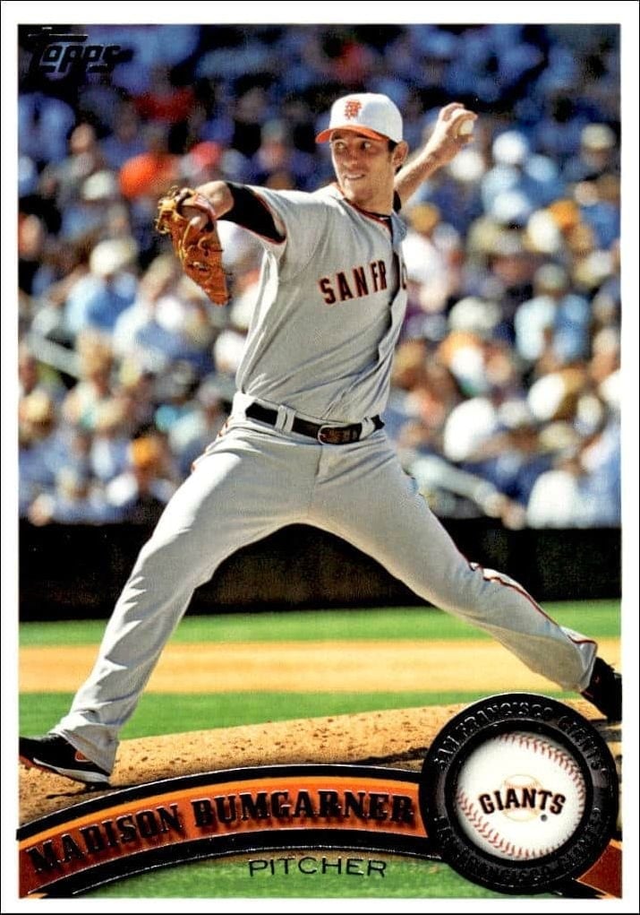 Madison Bumgarner 2011 Topps Series 2 #555 Baseball Trading Card - Front 2011 Topps Series 2 Madison Bumgarner #555 baseball trading card front