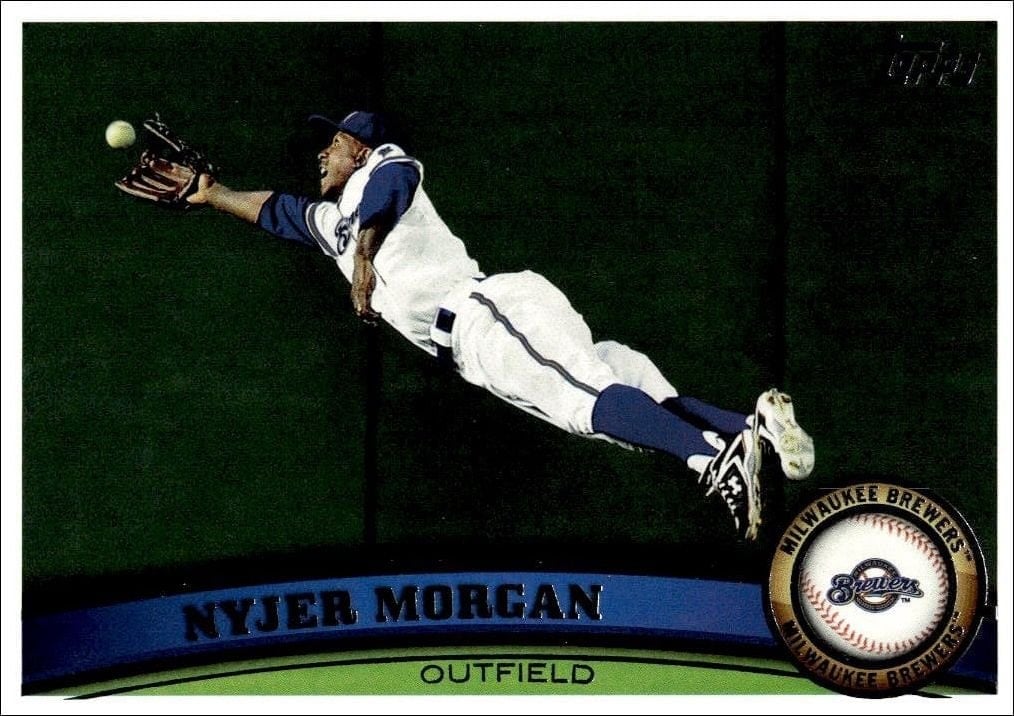 Nyjer Morgan 2011 Topps Series 2 #573 Baseball Trading Card - Front 2011 Topps Series 2 Nyjer Morgan #573 baseball trading card front