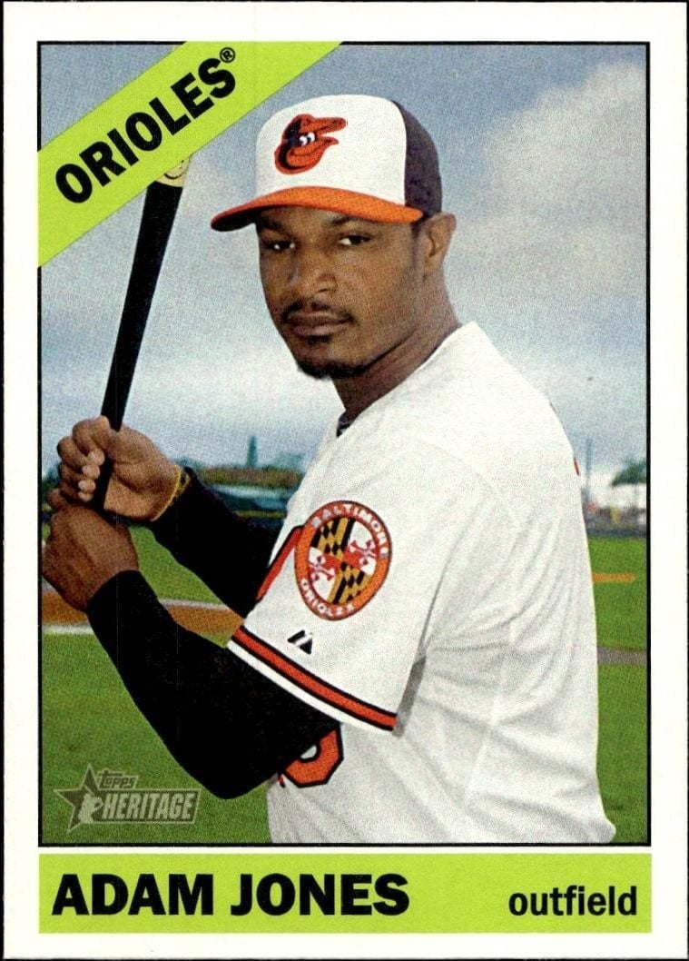 Adam Jones 2015 Topps Heritage #310 Baseball Trading Card - Front 2015 Topps Heritage Adam Jones #310 baseball trading card front