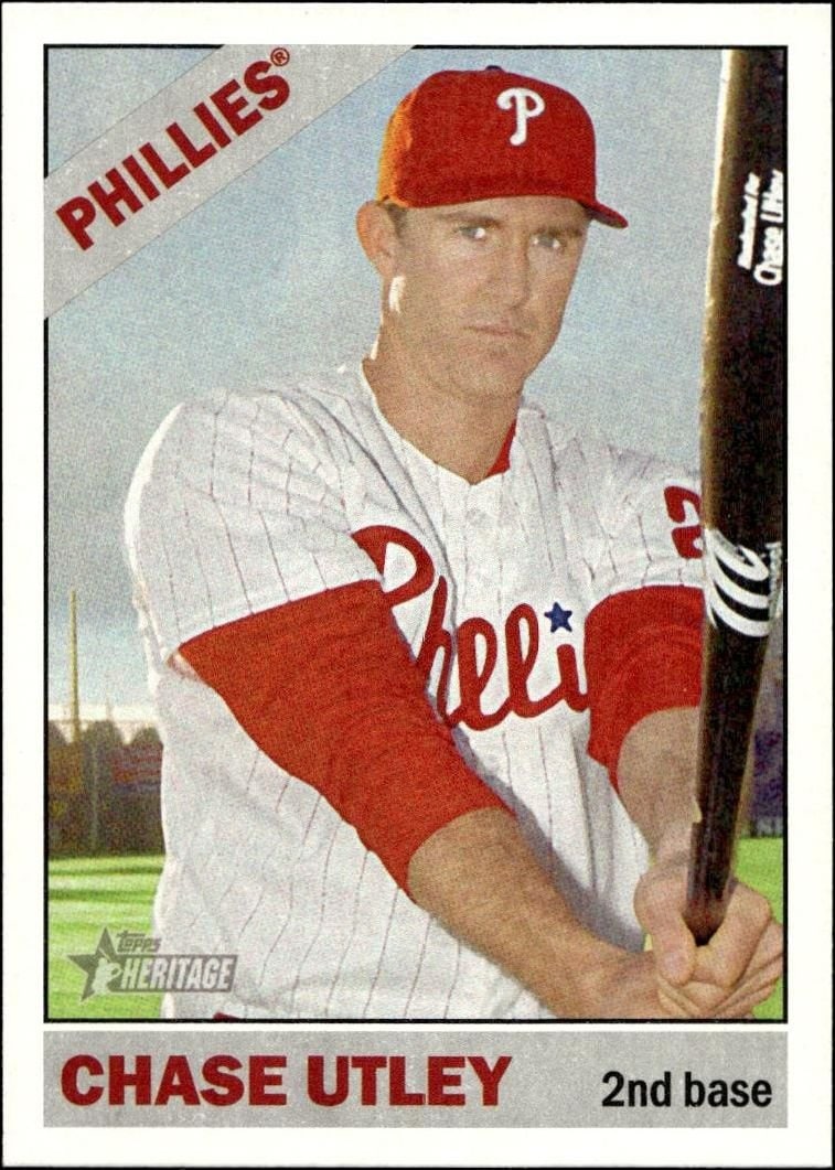 Chase Utley 2015 Topps Heritage #170 Baseball Trading Card - Front 2015 Topps Heritage Chase Utley #170 baseball trading card front
