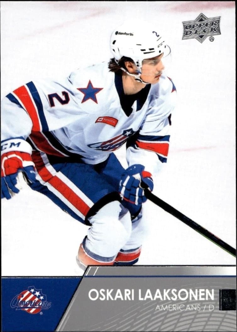 Oskari Laaksonen 2021-22 Upper Deck Ahl #32 Hockey Trading Card - Front 2021-22 Upper Deck Ahl Oskari Laaksonen #32 hockey trading card front