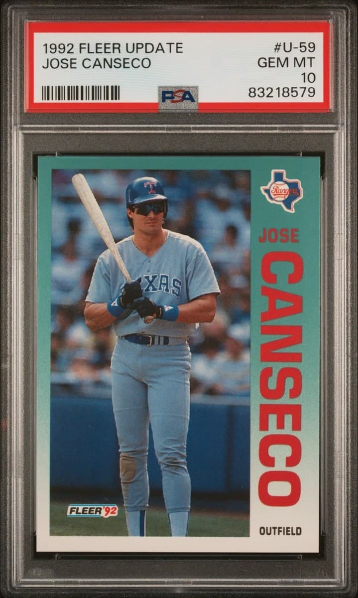 Jose Canseco 1992 Fleer Update #U-59 Baseball Trading Card - Front 1992 Fleer Update Jose Canseco #U-59 baseball trading card front