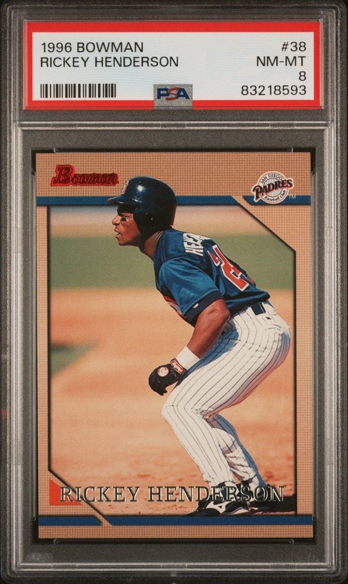 Rickey Henderson 1996 Bowman #38 Baseball Trading Card - Front 1996 Bowman Rickey Henderson #38 baseball trading card front