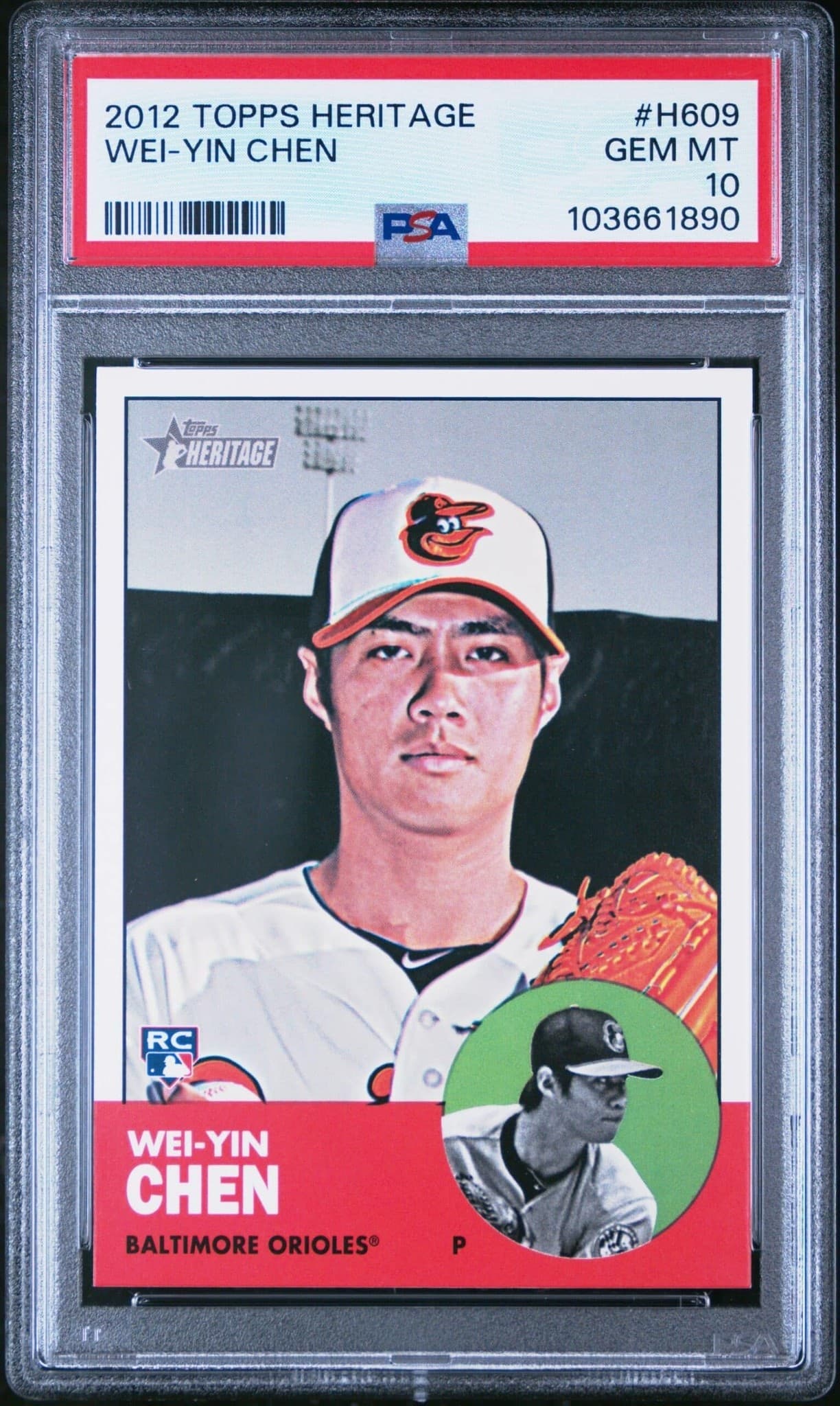 Wei-Yin Chen 2012 Topps Heritage #H609 Baseball Trading Card - Front 2012 Topps Heritage Wei-Yin Chen #H609 baseball trading card front