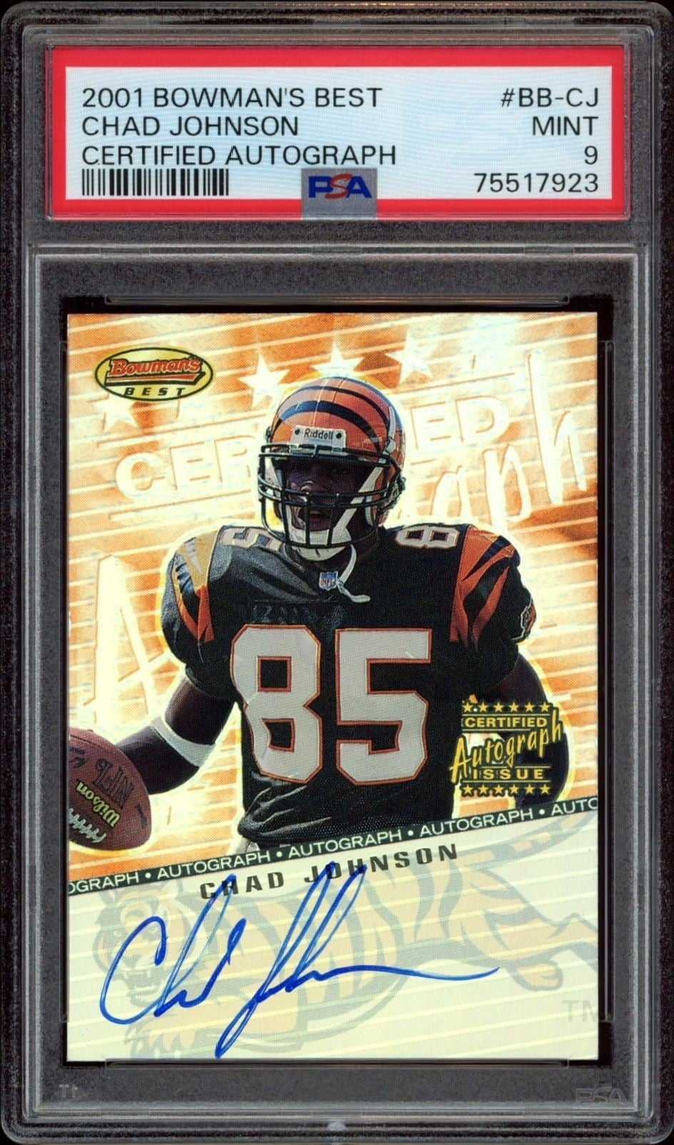 Chad Johnson 2001 Bowman's Best #BB-CJ Football Trading Card - Front 2001 Bowman's Best Chad Johnson #BB-CJ football trading card front