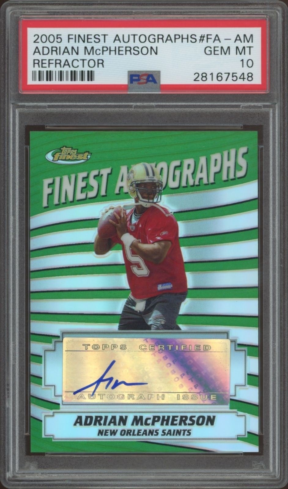 Adrian McPherson 2005 Topps Finest #FA-AM Football Trading Card - Front 2005 Topps Finest Adrian McPherson #FA-AM football trading card front