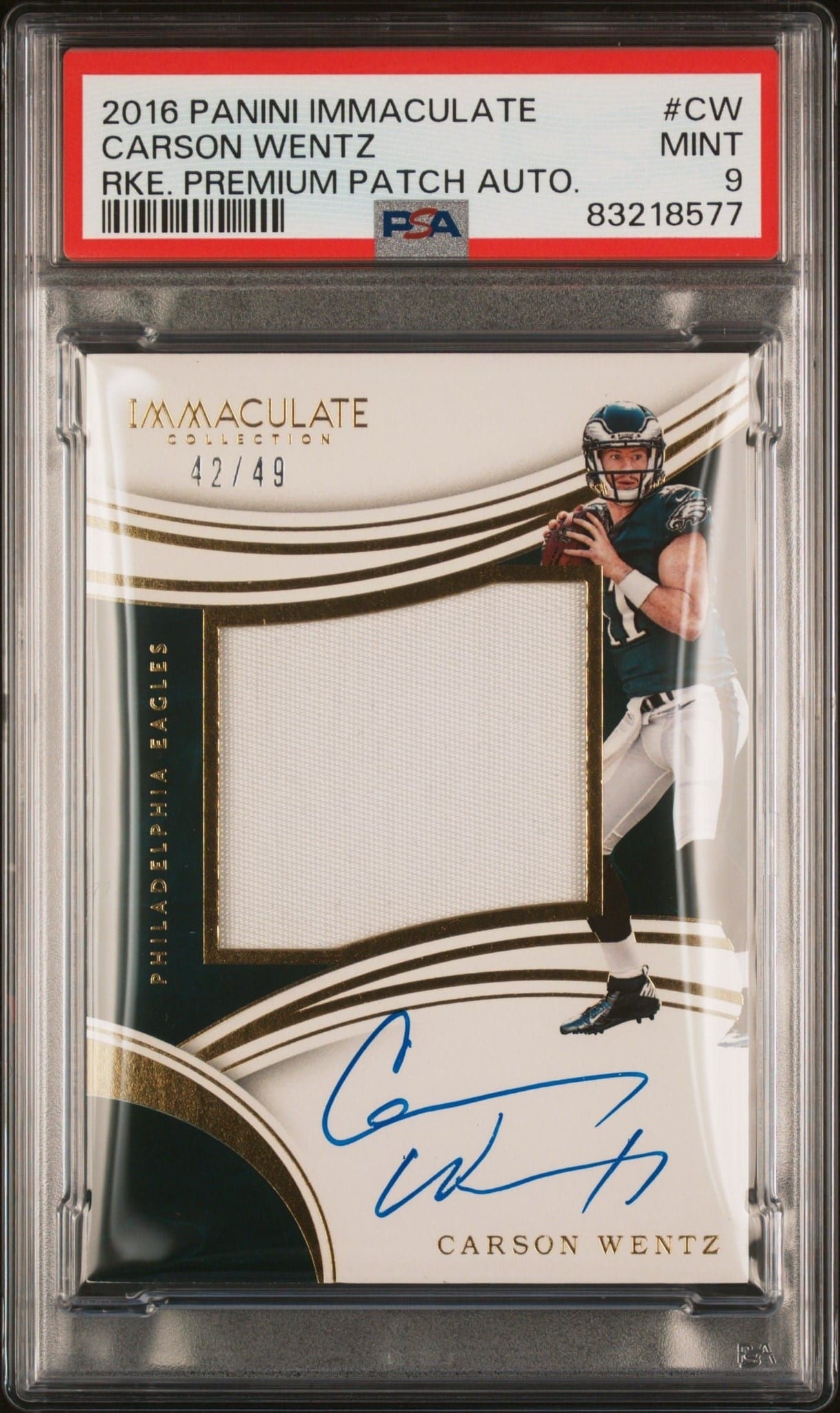 Carson Wentz 2016 Panini Immaculate #CW Football Trading Card - Front 2016 Panini Immaculate Carson Wentz #CW football trading card front