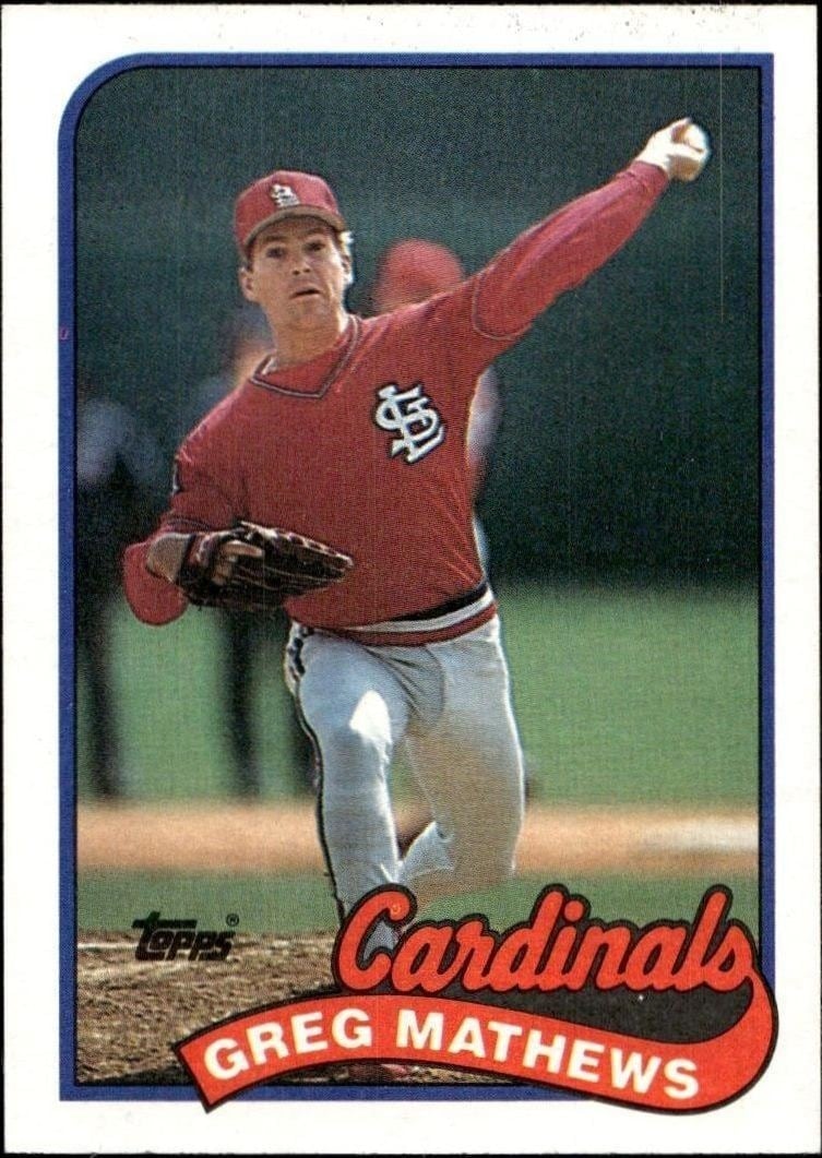 Greg Mathews 1989 Topps #97 Baseball Trading Card - Front 1989 Topps Greg Mathews #97 baseball trading card front