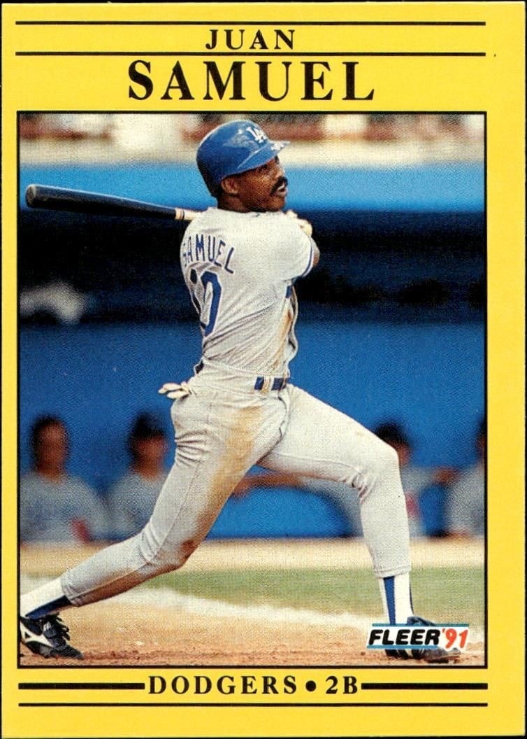 Juan Samuel 1991 Fleer #218 Baseball Trading Card - Front 1991 Fleer Juan Samuel #218 baseball trading card front