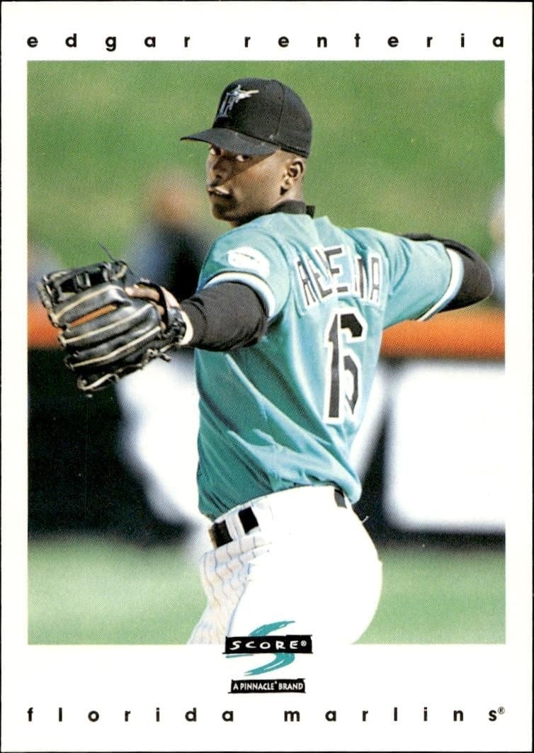 Edgar Renteria 1997 Pinnacle Score #50 Baseball Trading Card - Front 1997 Pinnacle Score Edgar Renteria #50 baseball trading card front