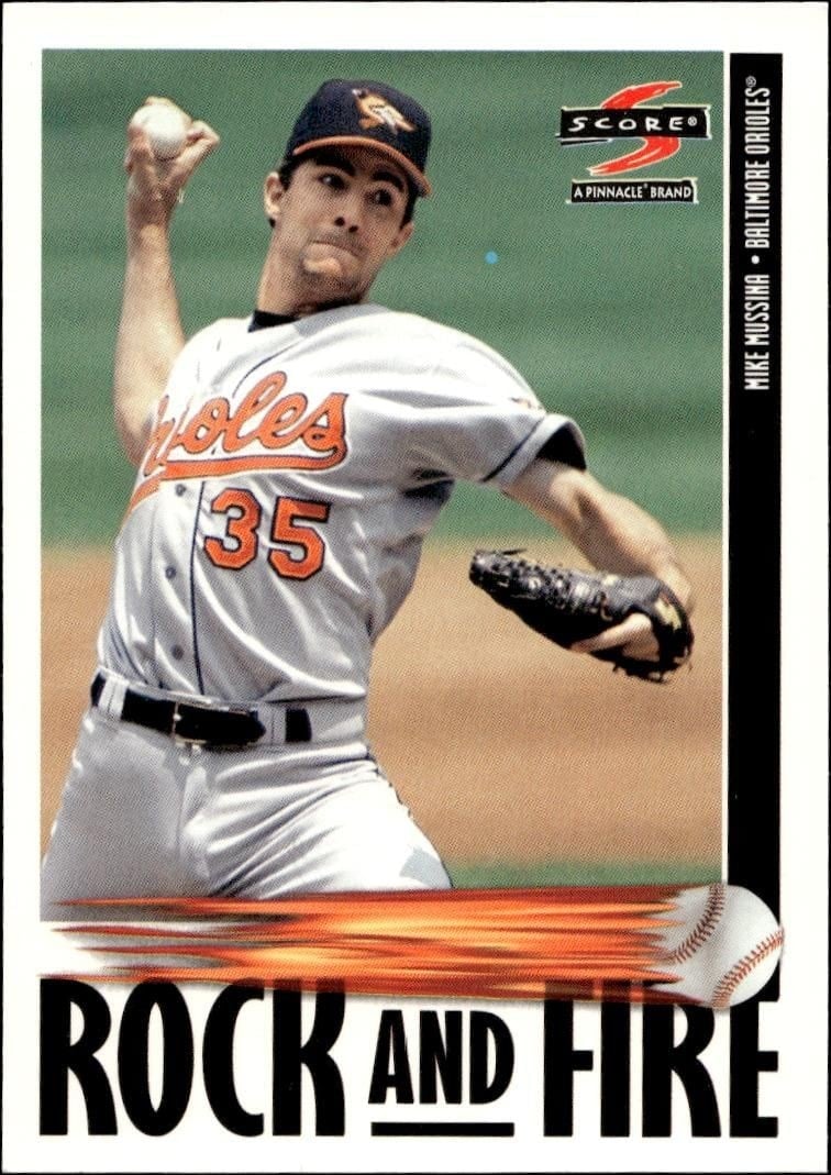 Mike Mussina 1997 Pinnacle Score #519 Baseball Trading Card - Front 1997 Pinnacle Score Mike Mussina #519 baseball trading card front