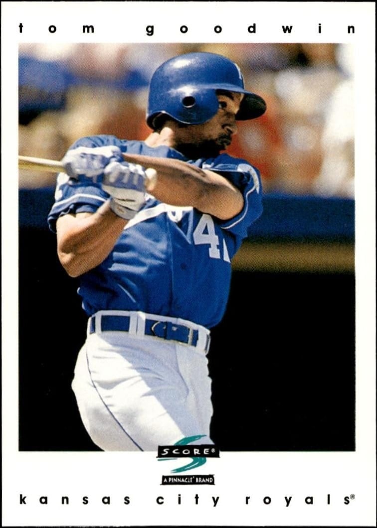 Tom Goodwin 1997 Pinnacle Score #222 Baseball Trading Card - Front 1997 Pinnacle Score Tom Goodwin #222 baseball trading card front