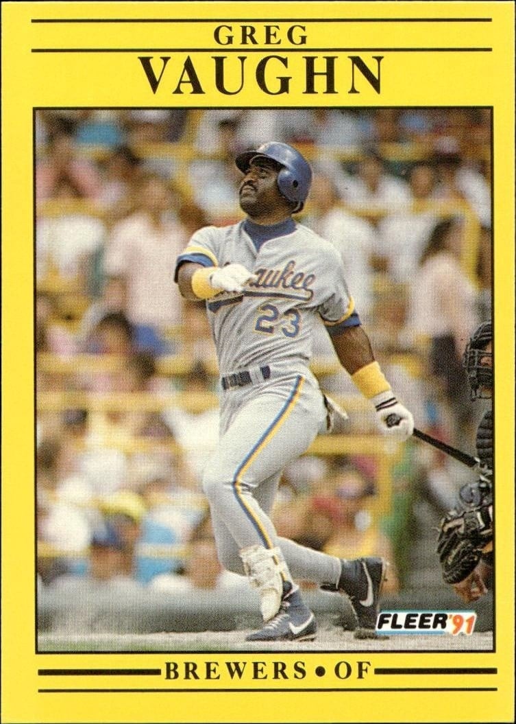 Greg Vaughn 1991 Fleer #599 Baseball Trading Card - Front 1991 Fleer Greg Vaughn #599 baseball trading card front