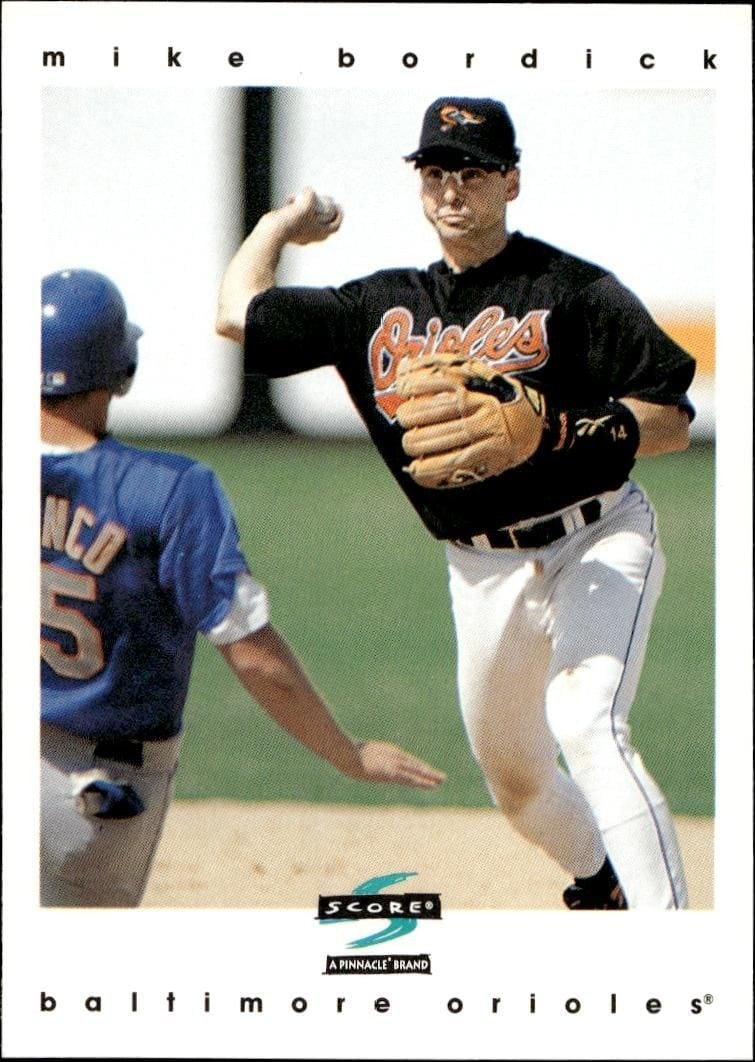 Mike Bordick 1997 Pinnacle Score #465 Baseball Trading Card - Front 1997 Pinnacle Score Mike Bordick #465 baseball trading card front