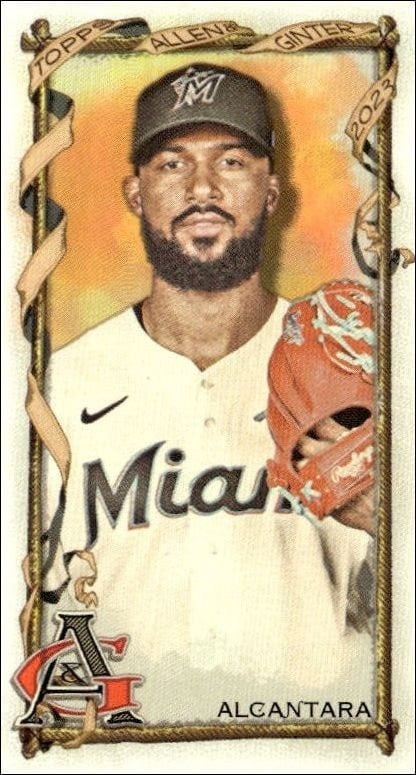 Sandy Alcantara 2023 Topps Allen & Ginter #214 Baseball Trading Card - Front 2023 Topps Allen & Ginter Sandy Alcantara #214 baseball trading card front