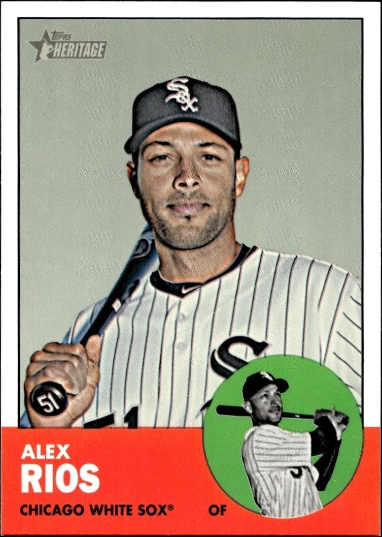 Alex Rios 2012 Topps Heritage High Number #H625 Baseball Trading Card - Front 2012 Topps Heritage High Number Alex Rios #H625 baseball trading card front