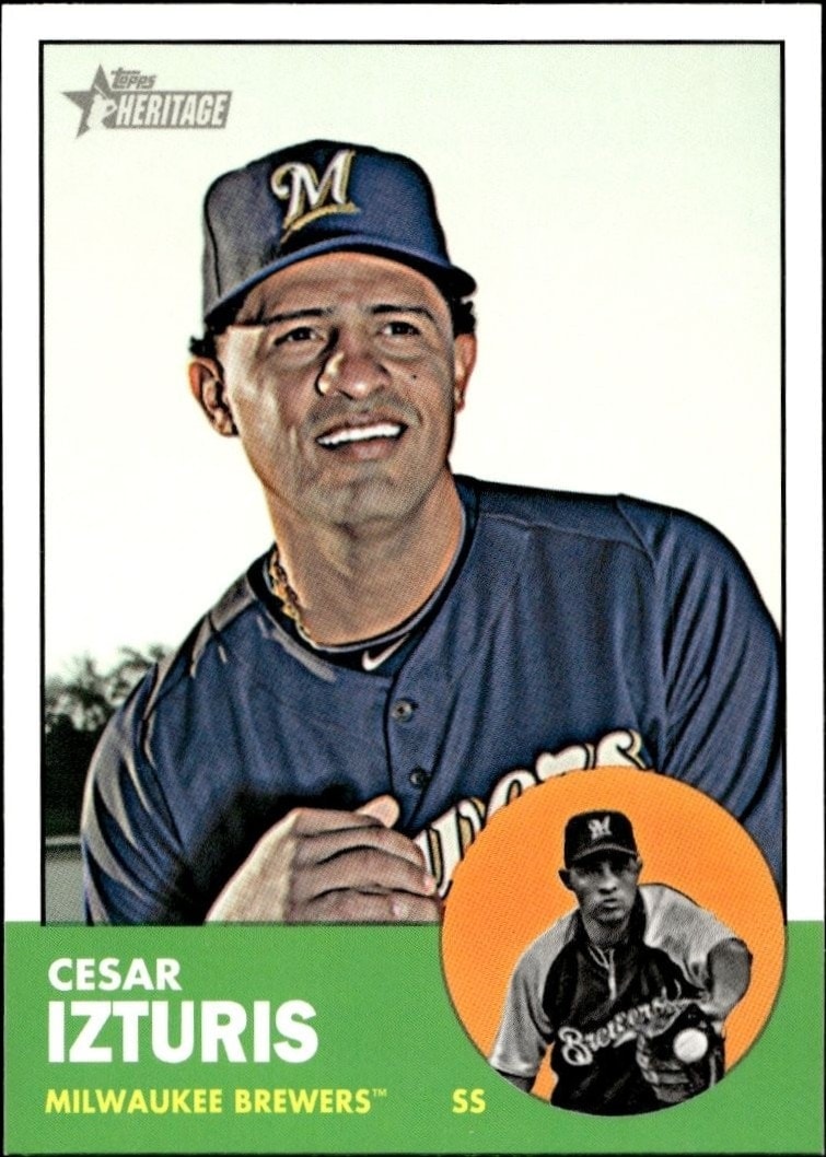 Cesar Izturis 2012 Topps Heritage High Number #H633 Baseball Trading Card - Front 2012 Topps Heritage High Number Cesar Izturis #H633 baseball trading card front