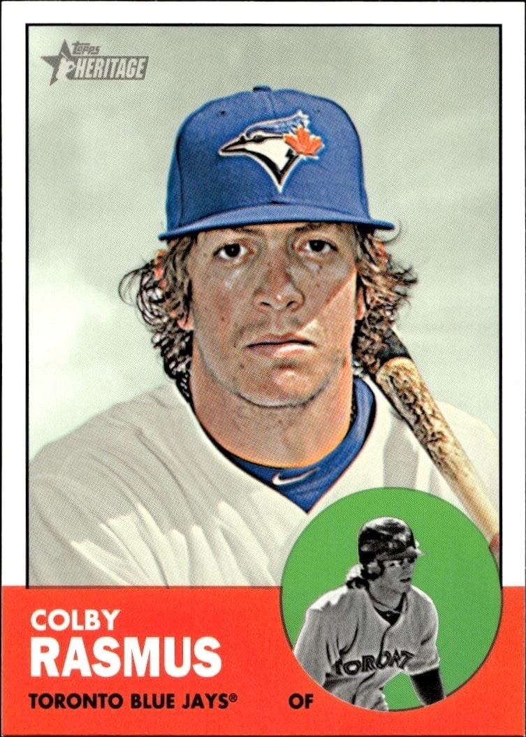 Colby Rasmus 2012 Topps Heritage High Number #H644 Baseball Trading Card - Front 2012 Topps Heritage High Number Colby Rasmus #H644 baseball trading card front