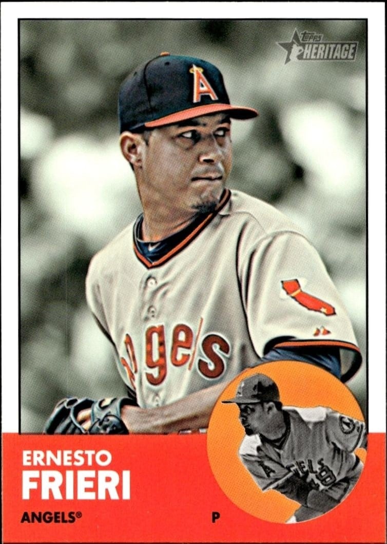 Ernesto Frieri 2012 Topps Heritage High Number #H593 Baseball Trading Card - Front 2012 Topps Heritage High Number Ernesto Frieri #H593 baseball trading card front