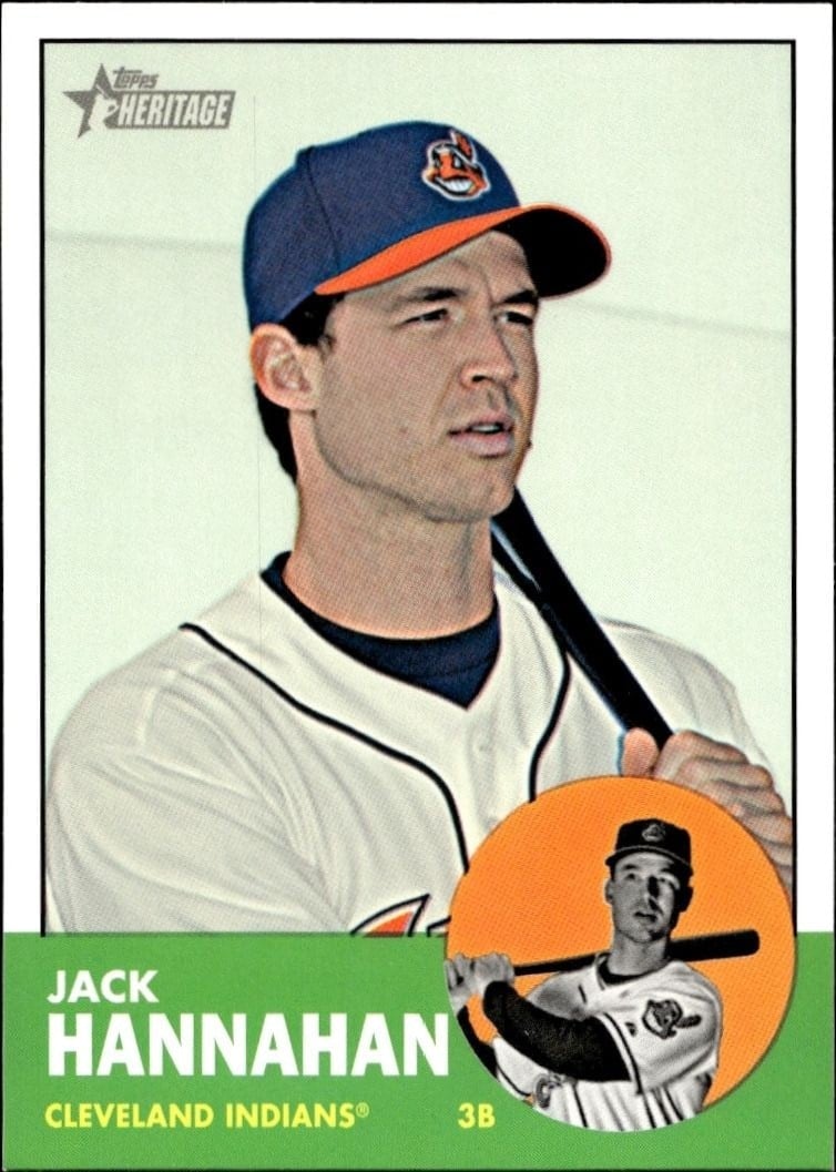 Jack Hannahan 2012 Topps Heritage High Number #H617 Baseball Trading Card - Front 2012 Topps Heritage High Number Jack Hannahan #H617 baseball trading card front