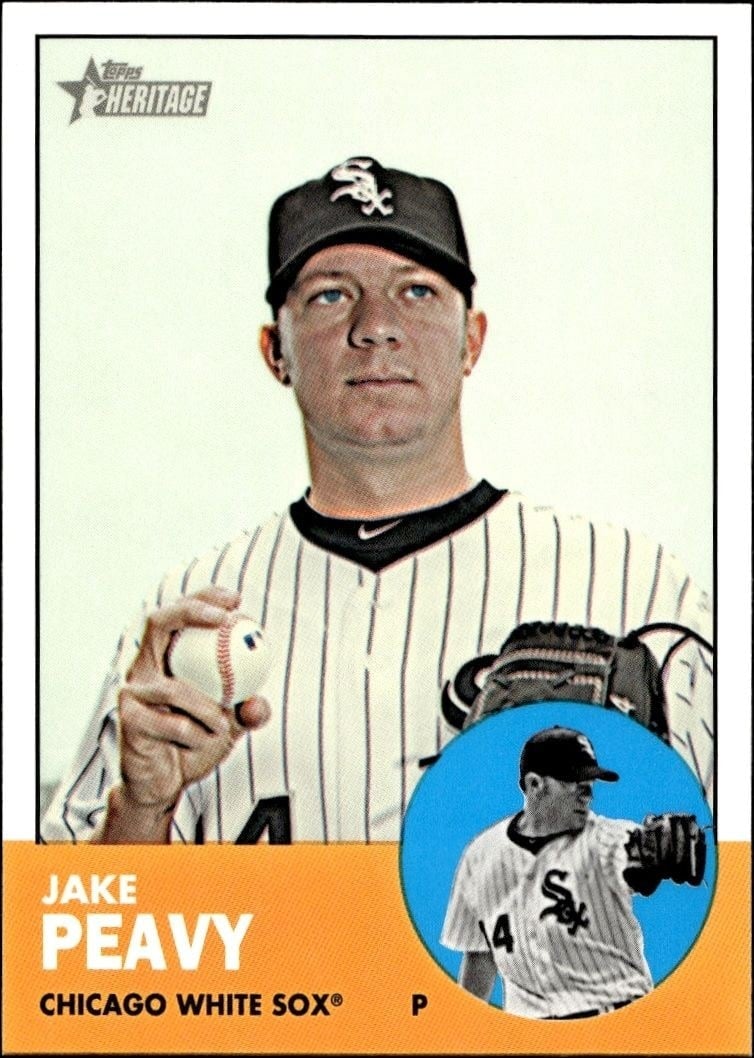 Jake Peavy 2012 Topps Heritage High Number #H597 Baseball Trading Card - Front 2012 Topps Heritage High Number Jake Peavy #H597 baseball trading card front