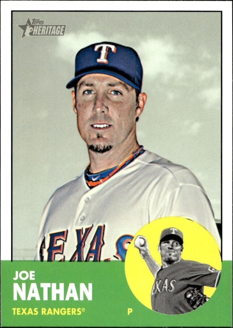 Joe Nathan 2012 Topps Heritage High Number #H667 Baseball Trading Card - Front 2012 Topps Heritage High Number Joe Nathan #H667 baseball trading card front