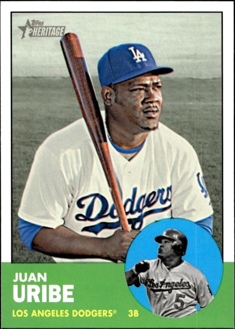 Juan Uribe 2012 Topps Heritage High Number #H668 Baseball Trading Card - Front 2012 Topps Heritage High Number Juan Uribe #H668 baseball trading card front