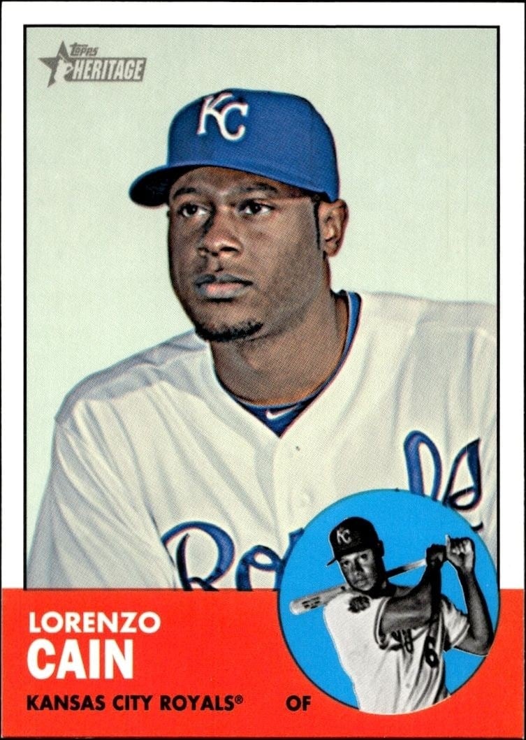 Lorenzo Cain 2012 Topps Heritage High Number #H626 Baseball Trading Card - Front 2012 Topps Heritage High Number Lorenzo Cain #H626 baseball trading card front