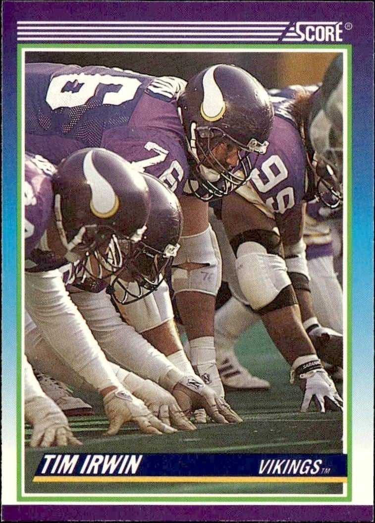 Tim Irwin 1990 Score #493 Football Trading Card - Front 1990 Score Tim Irwin #493 football trading card front