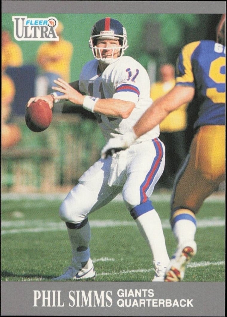 Phil Simms 1991 Fleer Ultra #223 Football Trading Card - Front 1991 Fleer Ultra Phil Simms #223 football trading card front