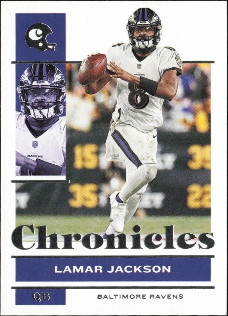 Lamar Jackson 2021 Panini Chronicles #7 Football Trading Card - Front 2021 Panini Chronicles Lamar Jackson #7 football trading card front