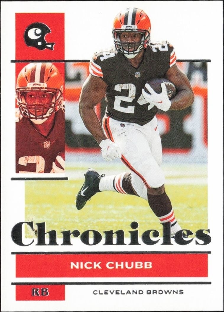 Nick Chubb 2021 Panini Chronicles #23 Football Trading Card - Front 2021 Panini Chronicles Nick Chubb #23 football trading card front