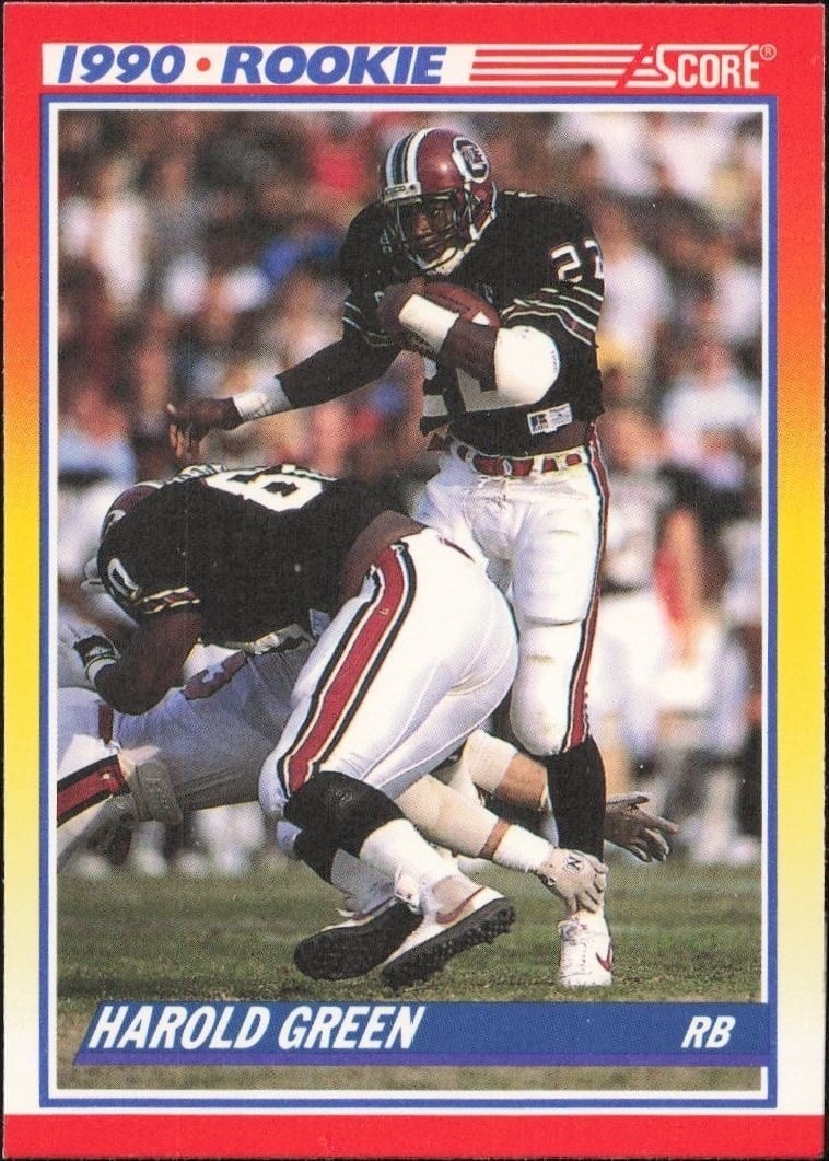 Harold Green 1990 Score Green #628 Football Trading Card - Front 1990 Score Green Harold Green #628 football trading card front