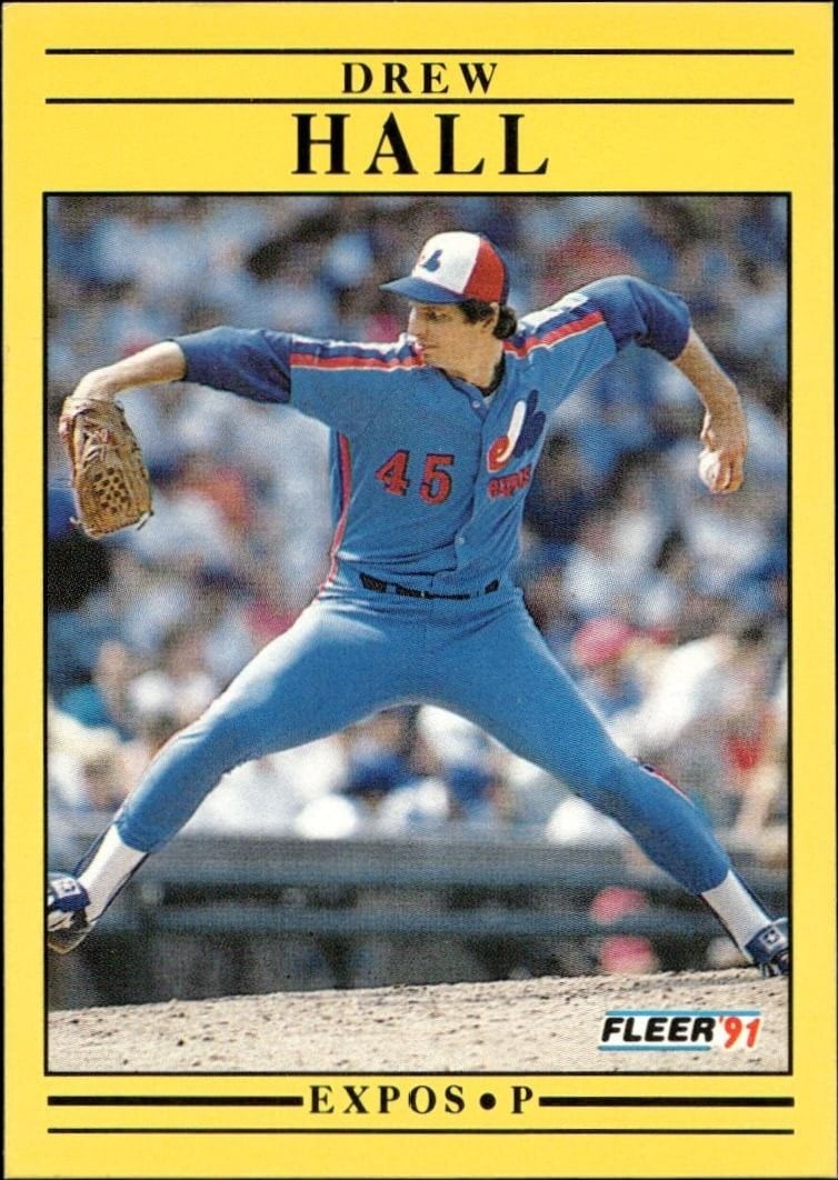 Drew Hall 1991 Fleer #236 Baseball Trading Card - Front 1991 Fleer Drew Hall #236 baseball trading card front