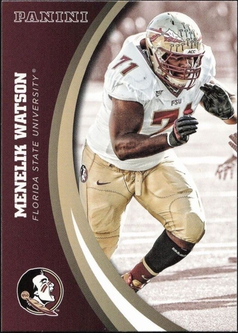 Menelik Watson 2015 Panini Florida State Seminoles #40 Football Trading Card - Front 2015 Panini Florida State Seminoles Menelik Watson #40 football trading card front