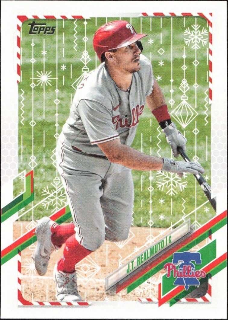 Jt Realmuto 2021 Topps Holiday #HW172 Baseball Trading Card - Front 2021 Topps Holiday Jt Realmuto #HW172 baseball trading card front