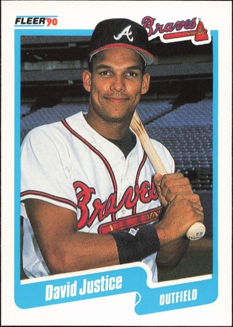 David Justice 1990 Fleer #586 Baseball Trading Card - Front 1990 Fleer David Justice #586 baseball trading card front