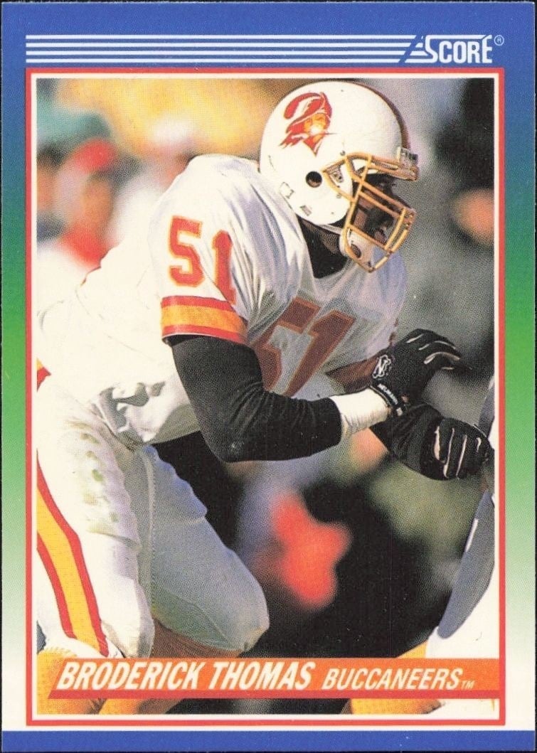Broderick Thomas 1990 Score #411 Football Trading Card - Front 1990 Score Broderick Thomas #411 football trading card front