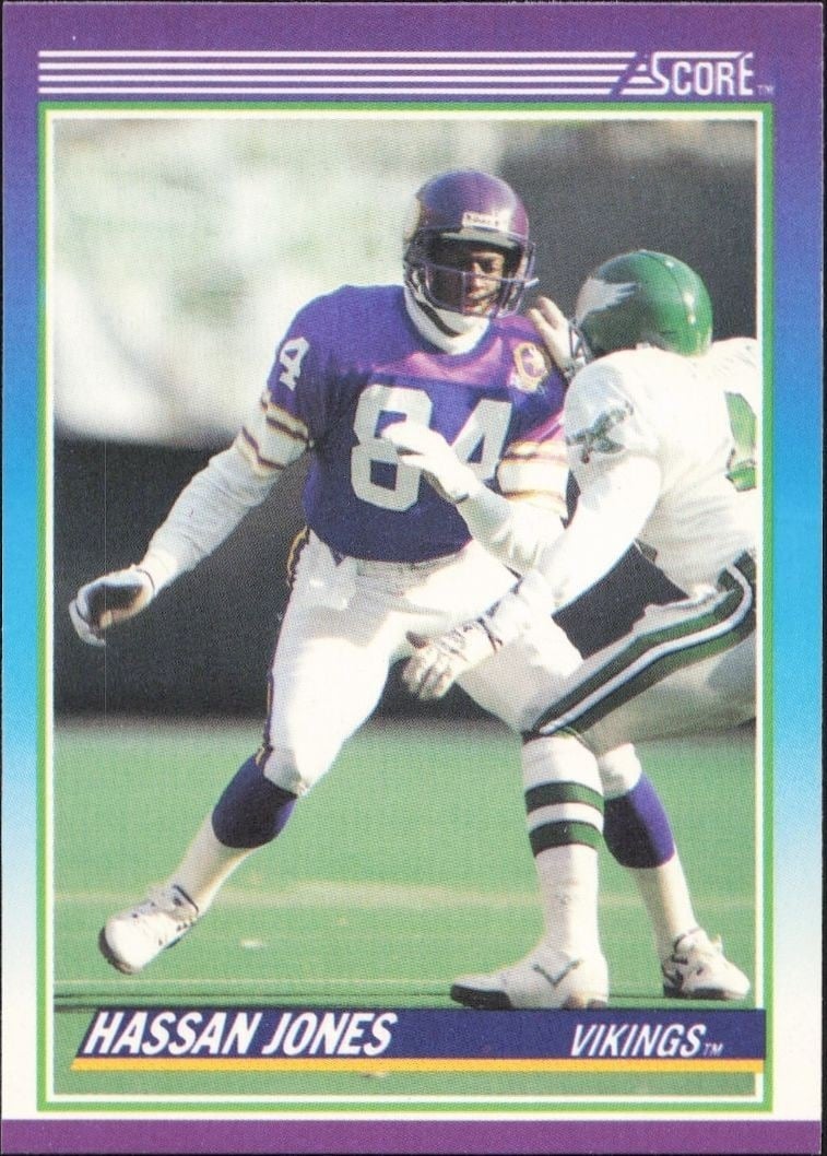 Hassan Jones 1990 Score #120 Football Trading Card - Front 1990 Score Hassan Jones #120 football trading card front