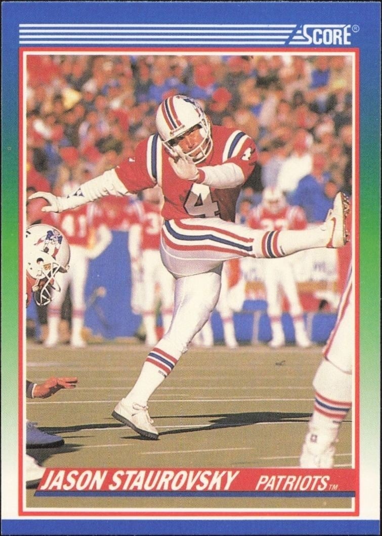 Jason Staurovsky 1990 Score #414 Football Trading Card - Front 1990 Score Jason Staurovsky #414 football trading card front