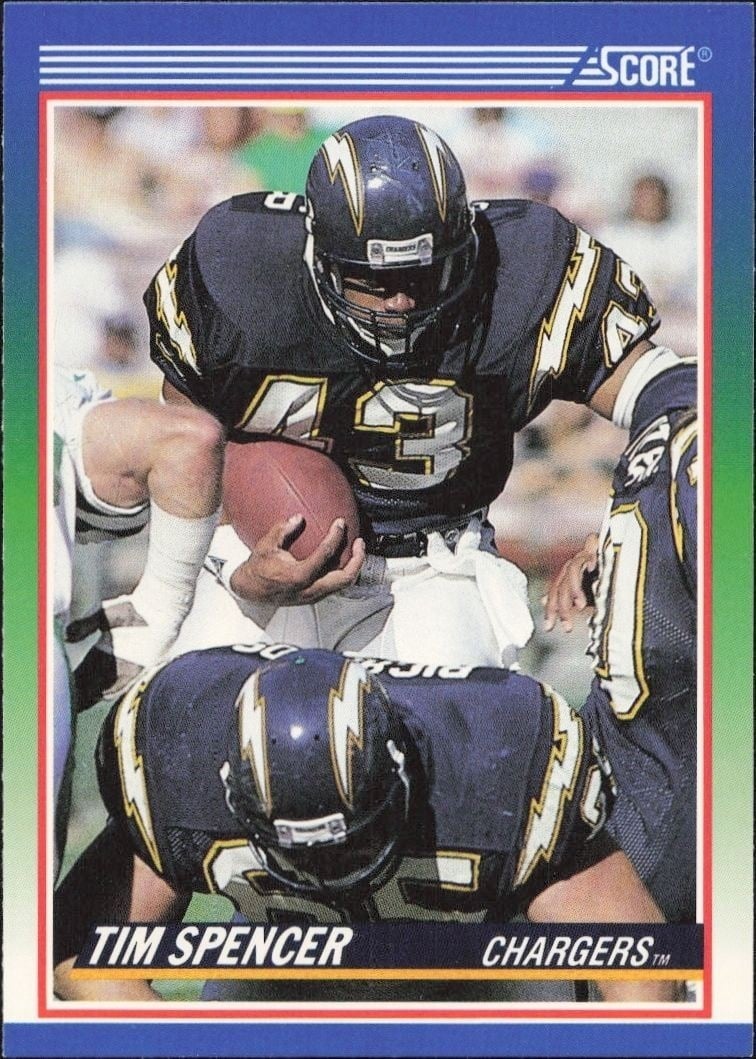 Tim Spencer 1990 Score #423 Football Trading Card - Front 1990 Score Tim Spencer #423 football trading card front