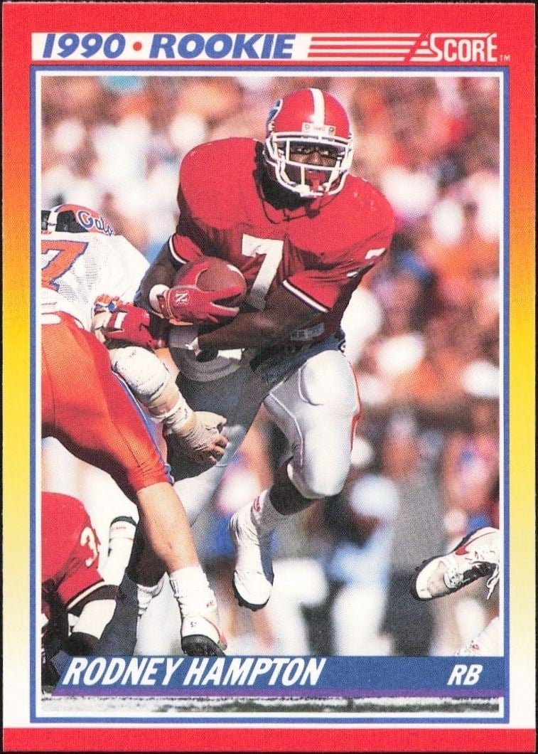 Rodney Hampton 1990 Score #307 Football Trading Card - Front 1990 Score Rodney Hampton #307 football trading card front