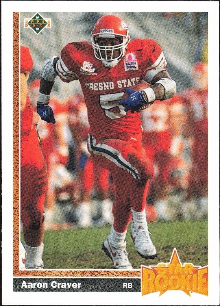 Aaron Craver 1991 Upper Deck #19 Football Trading Card - Front 1991 Upper Deck Aaron Craver #19 football trading card front
