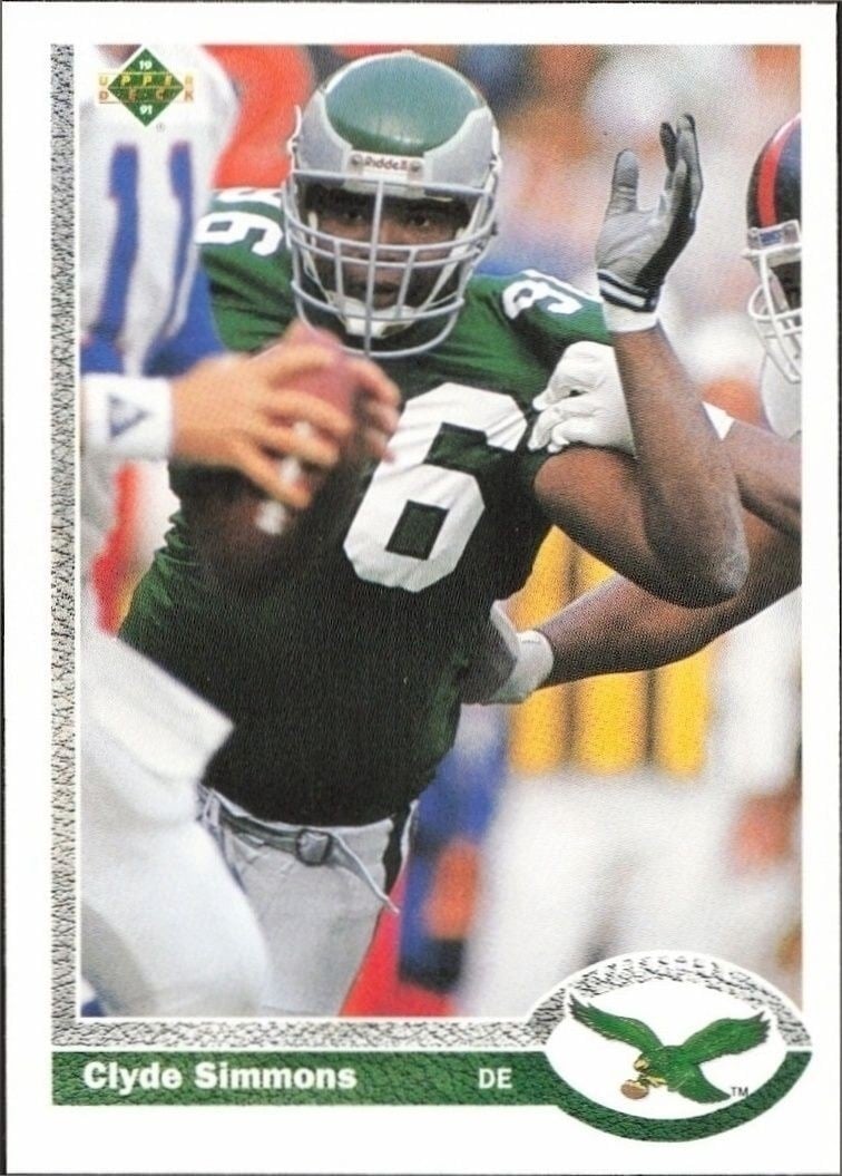 Clyde Simmons 1991 Upper Deck #130 Football Trading Card - Front 1991 Upper Deck Clyde Simmons #130 football trading card front