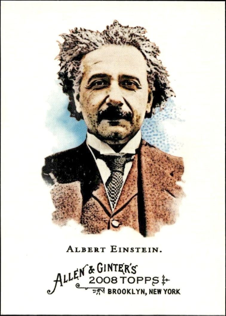 Albert Einstein 2008 Topps Allen & Ginter #19 Baseball Trading Card - Front 2008 Topps Allen & Ginter Albert Einstein #19 baseball trading card front