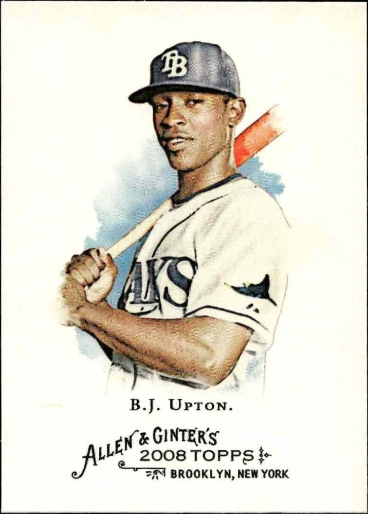 B.J. Upton 2008 Topps Allen & Ginter #15 Baseball Trading Card - Front 2008 Topps Allen & Ginter B.J. Upton #15 baseball trading card front