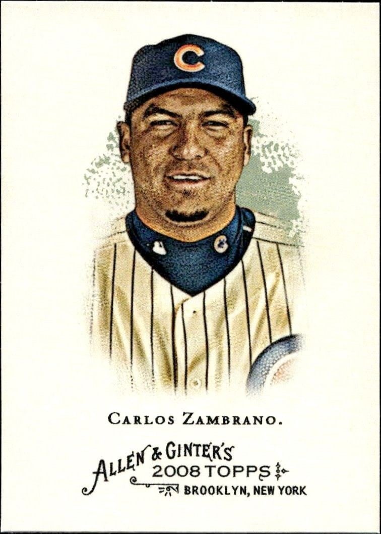 Carlos Zambrano 2008 Topps Allen & Ginter #96 Baseball Trading Card - Front 2008 Topps Allen & Ginter Carlos Zambrano #96 baseball trading card front