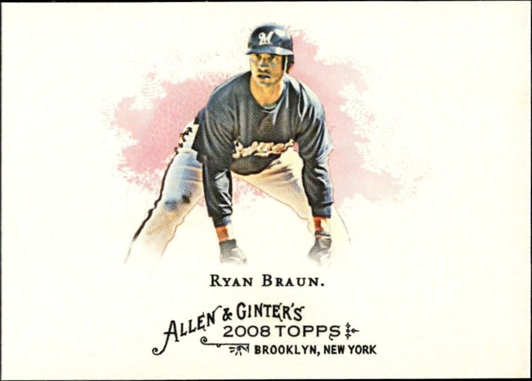 Ryan Braun 2008 Topps Allen & Ginter #180 Baseball Trading Card - Front 2008 Topps Allen & Ginter Ryan Braun #180 baseball trading card front