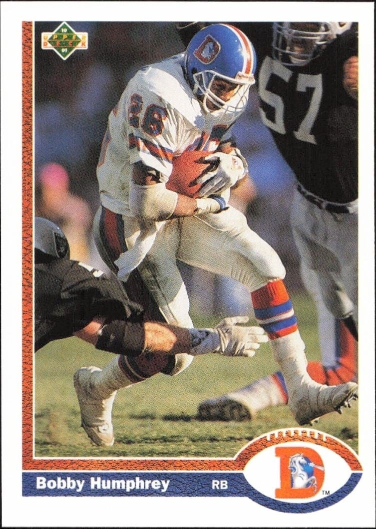 Bobby Humphrey 1991 Upper Deck #142 Football Trading Card - Front 1991 Upper Deck Bobby Humphrey #142 football trading card front